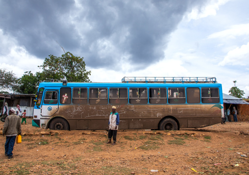 Muddy bus for the pilgrims, Oromia, Sheik Hussein, Ethiopia