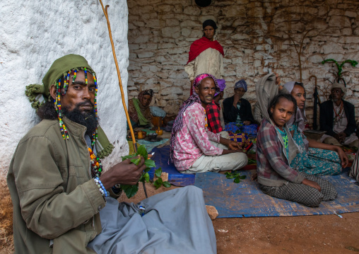 Oromo pilgrims chewing khat in their camp in Sheikh Hussein shrine, Oromia, Sheik Hussein, Ethiopia