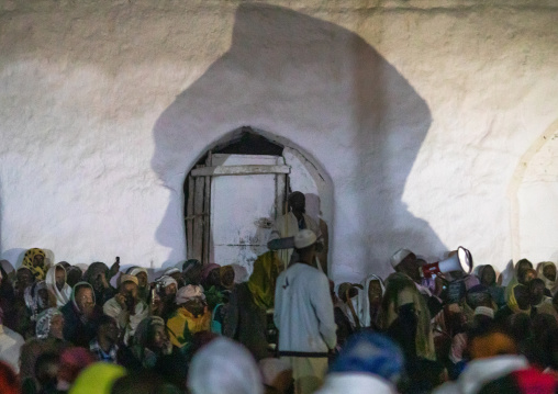 Oromo pilgrims praying in the night during the pilgrimage, Oromia, Sheik Hussein, Ethiopia