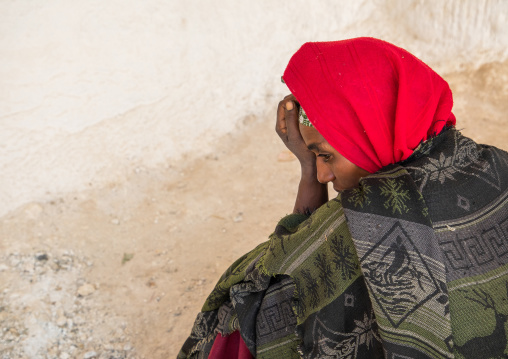 Oromo pilgrim woman praying in the shrine of sufi Sheikh Hussein , Oromia, Sheik Hussein, Ethiopia