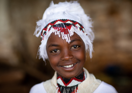 Oromo girl in traditional clothing during Sheikh Hussein pilgrimage, Oromia, Sheik Hussein, Ethiopia