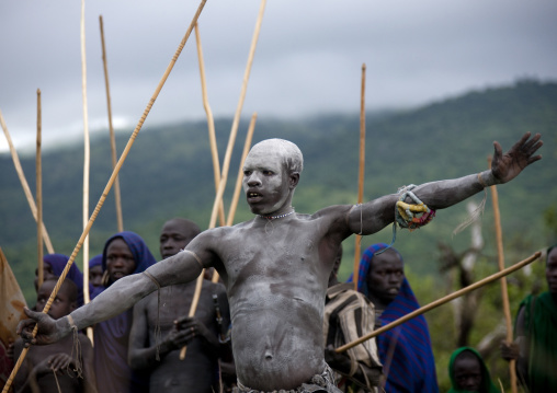 Donga stick fighting in Suri tribe, Tulgit, Omo valley, Ethiopia