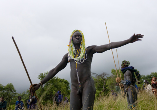 Donga stick fighting in Suri tribe, Tulgit, Omo valley, Ethiopia