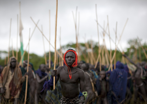 Donga stick fighting in Suri tribe, Tulgit, Omo valley, Ethiopia