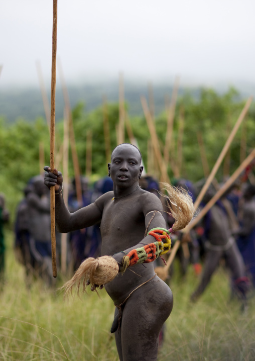 Donga stick fighting in Suri tribe, Tulgit, Omo valley, Ethiopia