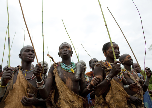 Suri Women Dancing In Kibbish, Omo Valley, Ethiopia