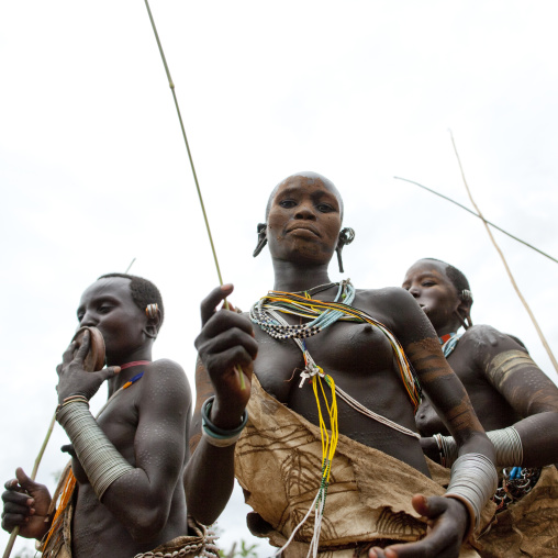 Suri Women Dancing In Kibbish, Omo Valley, Ethiopia