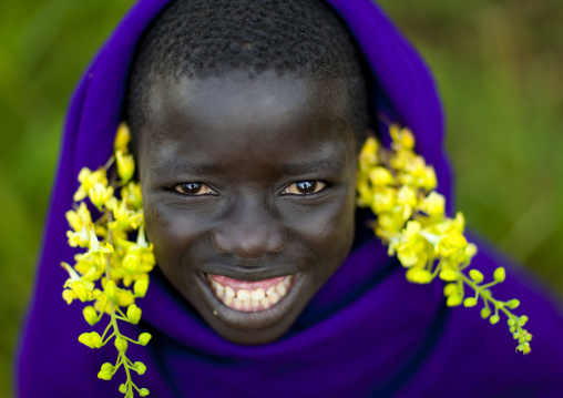 Surma Boy Wearing Flower Ornaments, Kibbish Village, Omo Valley, Ethiopia