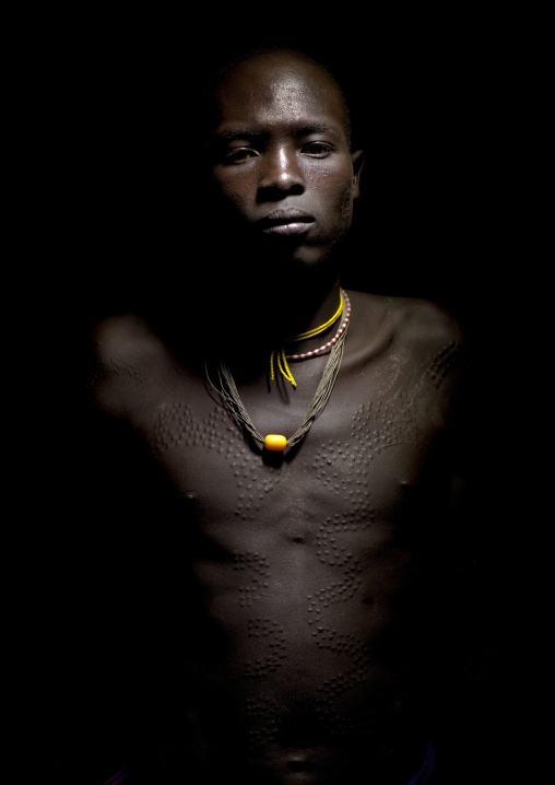 Surma Man With Decorative Body Scarifications, Turgit Village, Omo Valley, Ethiopia