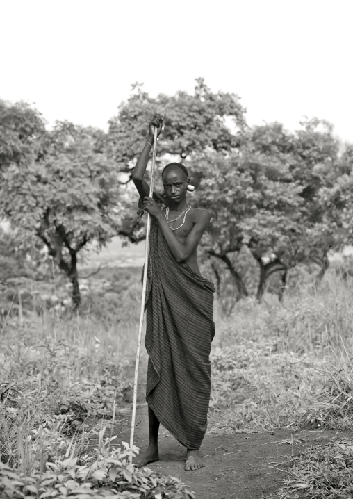 Surma Man With A Stick, Turgit Village, Omo Valley, Ethiopia