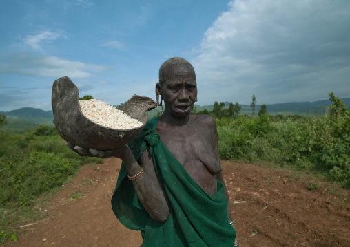 Old Surma Woman With A Stretched Lip, Turgit Village, Omo Valley, Ethiopia