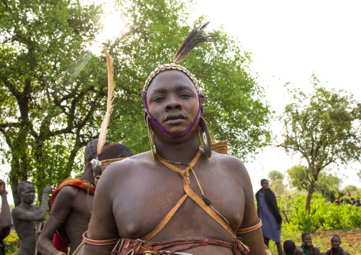 Bodi tribe fat men during Kael ceremony, Omo valley, Hana Mursi, Ethiopia