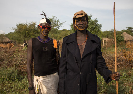 Leaders during the Kael fat men ceremony in the Bodi tribe, Omo valley, Hana Mursi, Ethiopia