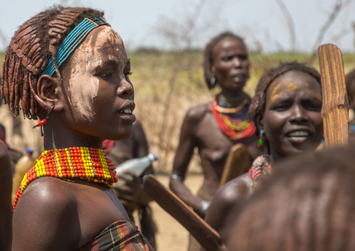 Women dancing during the proud ox ceremony in the Dassanech tribe, Turkana County, Omorate, Ethiopia