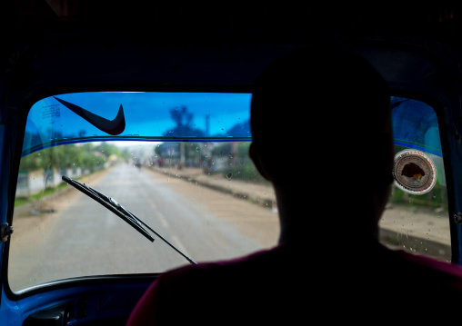 Inside a tuk tuk in motion, Omo valley, Jinka, Ethiopia