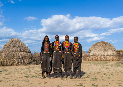 Portrait of Erbore tribe women with black veils and colourful necklaces, Omo valley, Murale, Ethiopia