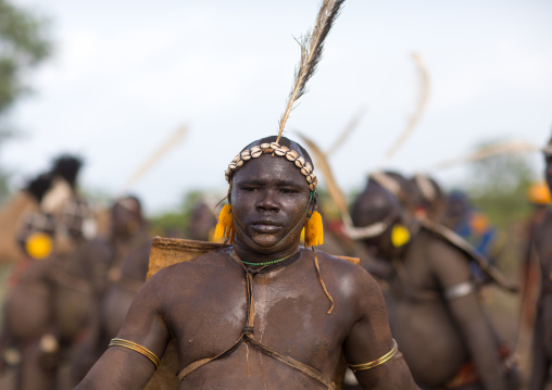 Bodi tribe fat man during Kael ceremony, Omo valley, Hana Mursi, Ethiopia