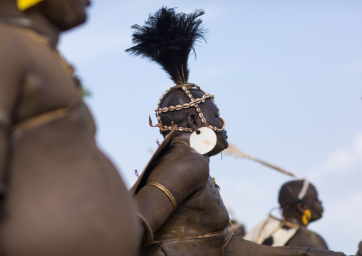 Bodi tribe fat men dancing during Kael ceremony, Omo valley, Hana Mursi, Ethiopia