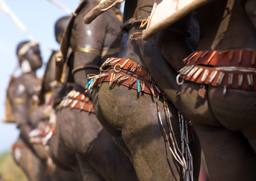 Bodi tribe fat men during Kael ceremony, Omo valley, Hana Mursi, Ethiopia