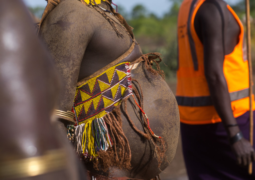 Bodi tribe fat man during Kael ceremony, Omo valley, Hana Mursi, Ethiopia