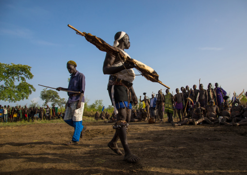 Elders making an agreement during the fat men ceremony in Bodi tribe, Omo valley, Hana Mursi, Ethiopia