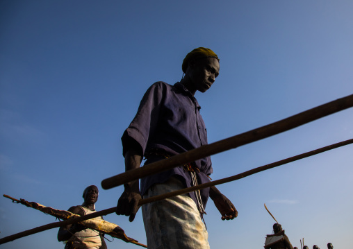 Elders making an agreement during the fat men ceremony in Bodi tribe, Omo valley, Hana Mursi, Ethiopia