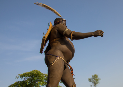 Bodi tribe fat men during Kael ceremony, Omo valley, Hana Mursi, Ethiopia