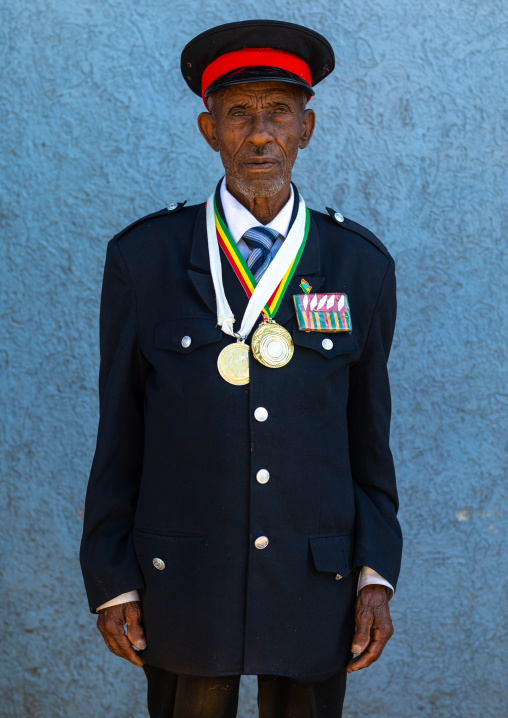 Veteran from the italo-ethiopian war in army uniform, Addis Abeba region, Addis Ababa, Ethiopia