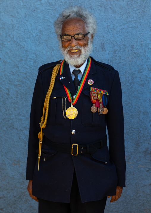 Veteran from the italo-ethiopian war in army uniform, Addis Abeba region, Addis Ababa, Ethiopia