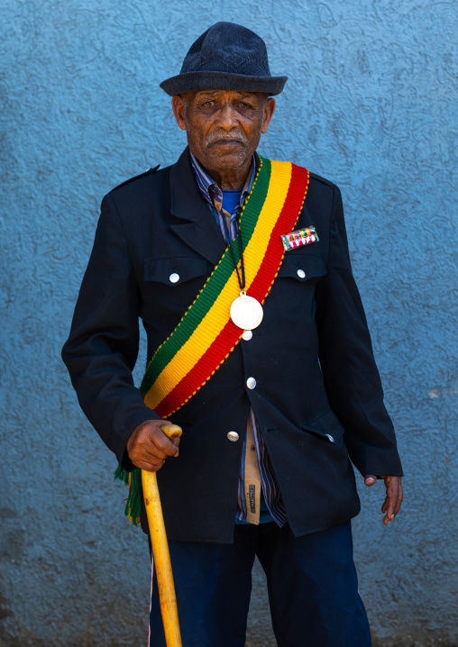 Veteran from the italo-ethiopian war in army uniform, Addis Abeba region, Addis Ababa, Ethiopia