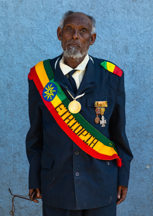 Veteran from the italo-ethiopian war in army uniform, Addis Abeba region, Addis Ababa, Ethiopia