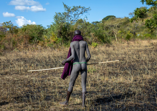 Suri tribe warrior during a donga stick fighting ritual, Omo valley, Kibish, Ethiopia