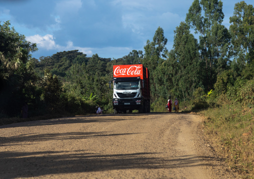 Coca cola truck in the countryside, Oromia, Jimma, Ethiopia