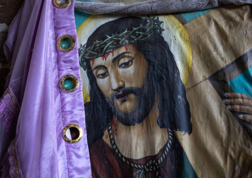 Jesus christ painting in nakuto lab rock church, Amhara Region, Lalibela, Ethiopia