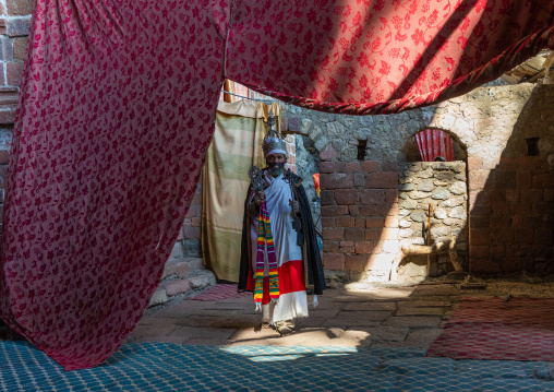 Ethiopian orthodox priest in nakuto lab rock church, Amhara Region, Lalibela, Ethiopia