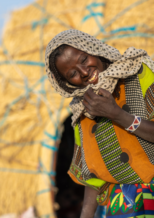 Portrait of a laughing afar tribe girl, Afar Region, Afambo, Ethiopia