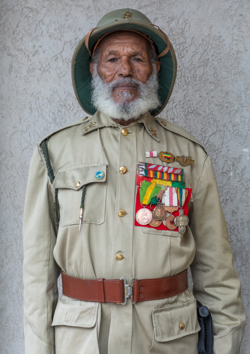 Veteran from the italo-ethiopian war in army uniform, Addis Abeba region, Addis Ababa, Ethiopia