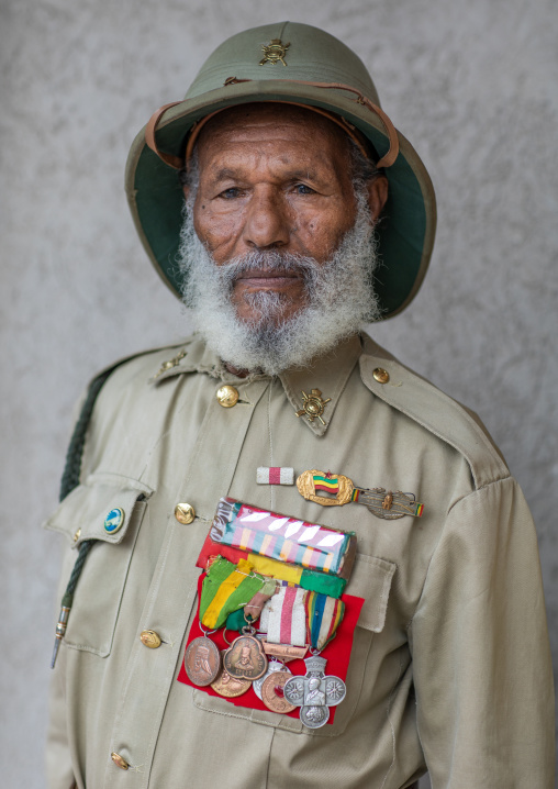 Veteran from the italo-ethiopian war in army uniform, Addis Abeba region, Addis Ababa, Ethiopia