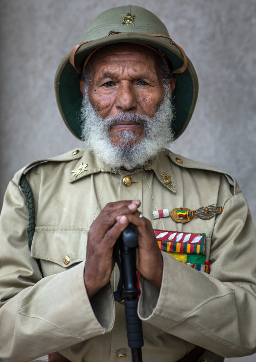 Veteran from the italo-ethiopian war in army uniform, Addis Abeba region, Addis Ababa, Ethiopia