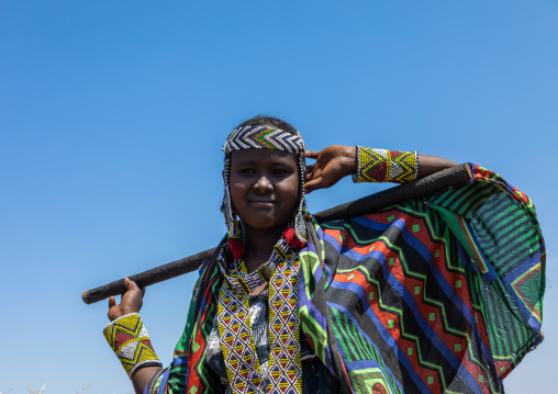 Portrait of an issa tribe woman with a beaded necklace, Afar Region, Gewane, Ethiopia