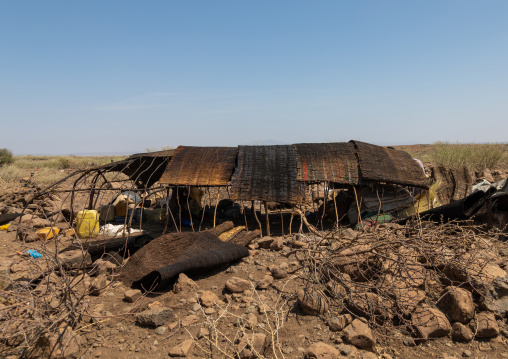 Issa woman making tent in a camp, Afar Region, Gewane, Ethiopia