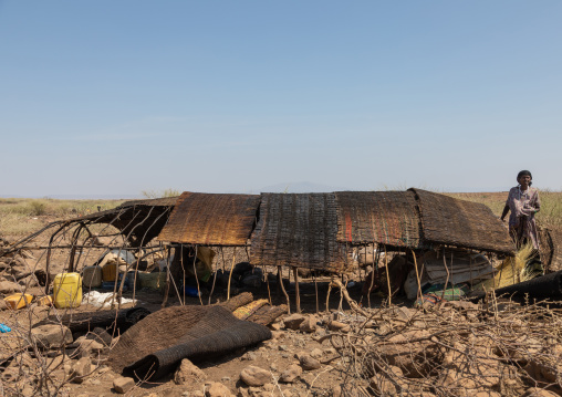 Issa woman making tent in a camp, Afar Region, Gewane, Ethiopia