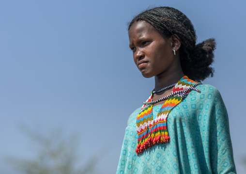 Oromo girl with a beaded necklace, Oromia, Mileso, Ethiopia