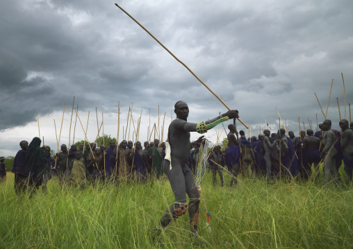 Donga stick fighting in Suri tribe, Tulgit, Omo valley, Ethiopia