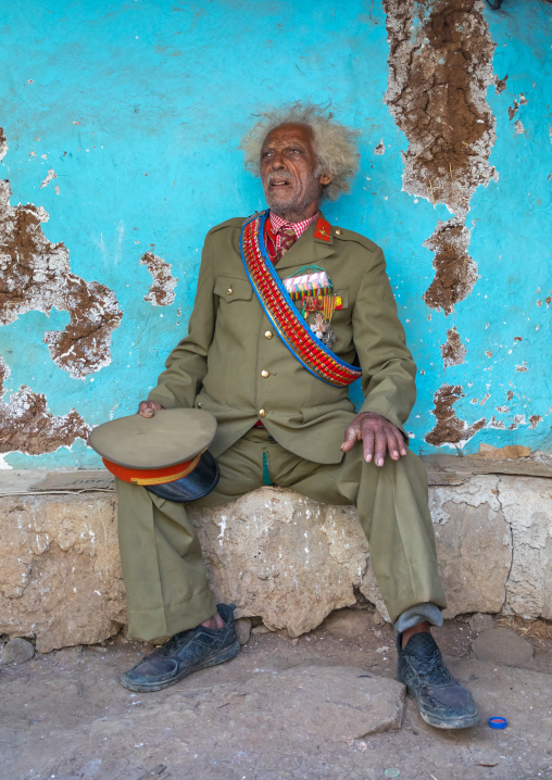 Ethiopian veteran from the italo-ethiopian war in army uniform, Addis Ababa Region, Addis Ababa, Ethiopia