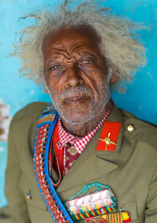 Ethiopian veteran from the italo-ethiopian war in army uniform, Addis Ababa Region, Addis Ababa, Ethiopia