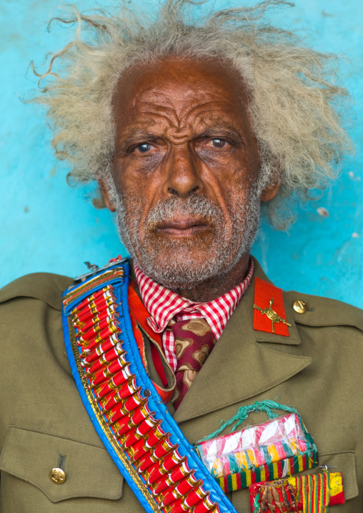 Ethiopian veteran from the italo-ethiopian war in army uniform, Addis Ababa Region, Addis Ababa, Ethiopia