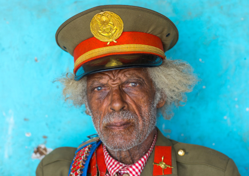 Ethiopian veteran from the italo-ethiopian war in army uniform, Addis Ababa Region, Addis Ababa, Ethiopia