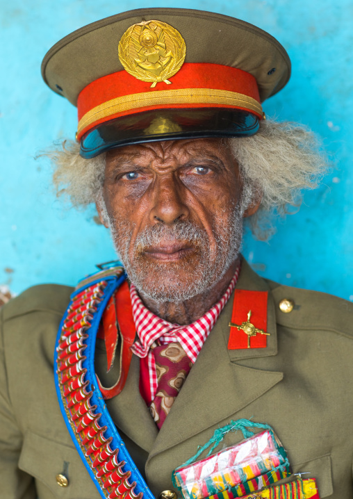 Ethiopian veteran from the italo-ethiopian war in army uniform, Addis Ababa Region, Addis Ababa, Ethiopia