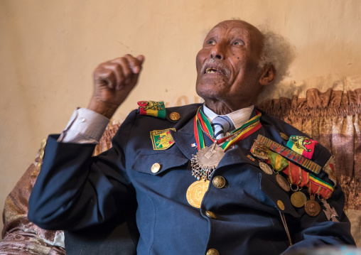 Ethiopian veteran from the italo-ethiopian war in army uniform, Addis Ababa Region, Addis Ababa, Ethiopia